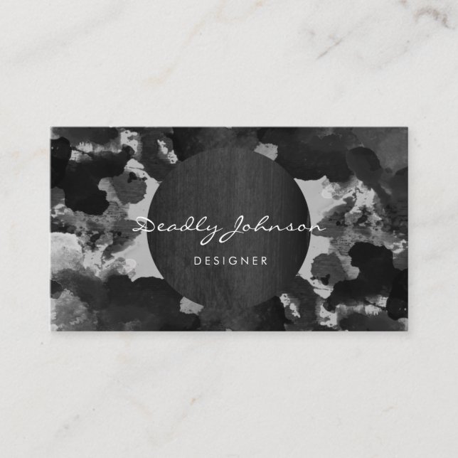 Modern Elegant för Abstrakt av svart vattenfärg, C Visitkort (Framsida)