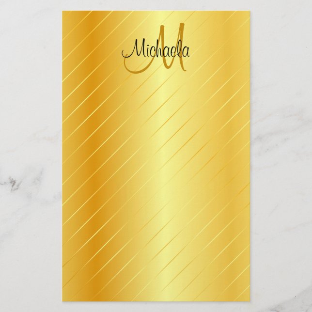 Modern Elegant för anpassningsbar Faux Guld Monogr Brevpapper (Framsida)