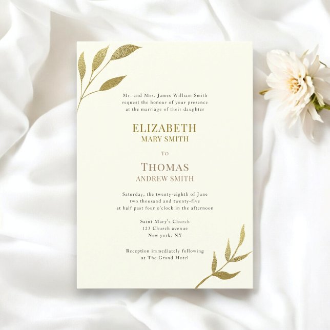 Modern elegant för elfenben och guld bröllop inbjudningar (modern elegant classic traditional wedding invitation in ivory and gold )