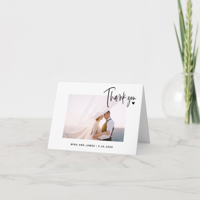 Modern Elegant för enkel Bröllop-skript Photo Hear Tack Kort (Framsida)