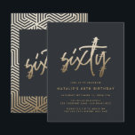 Modern elegant för enkel snyggt på 60 år inbjudningar<br><div class="desc">Modern 60-årsdag med enkel snyggt,  guld-skript och geometrisk 60-årsdag inbjudan. Modern geometrisk bakerska mönster. En del av en samling.</div>