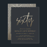 Modern elegant för enkel snyggt på 60 år inbjudningar<br><div class="desc">Modern 60-årsdag med enkel snyggt,  guld-skript och geometrisk 60-årsdag inbjudan. Modern geometrisk bakerska mönster. En del av en samling.</div>