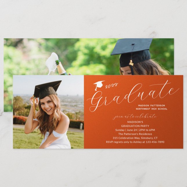 Modern Elegant för fotoStudentfest Inbjudningar (Fram/baksida)