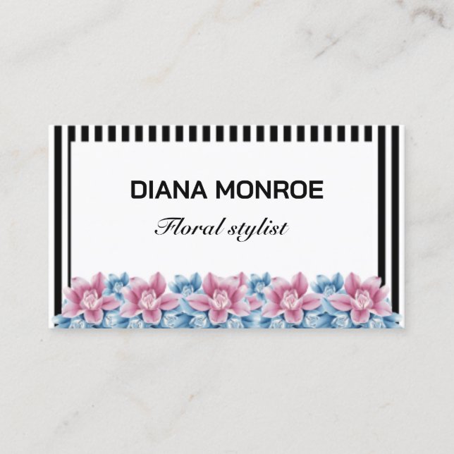Modern elegant för krans av blommigt, svart och vi visitkort (Framsida)