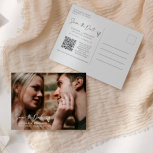 Modern Elegant för modern Spara datum QR-kodfoto Vykort