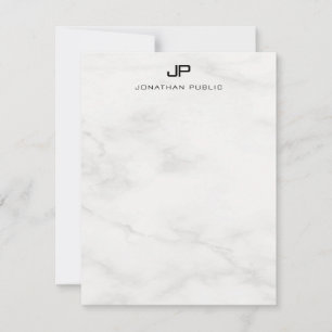 Modern Elegant för monogrammad vit marble-mall Anteckningskort