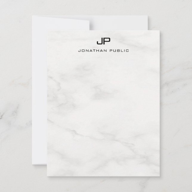 Modern Elegant för monogrammad vit marble-mall Anteckningskort (Framsida)