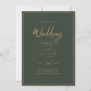 Modern Elegant för oliv grönt Guld-textskript Inbjudningar