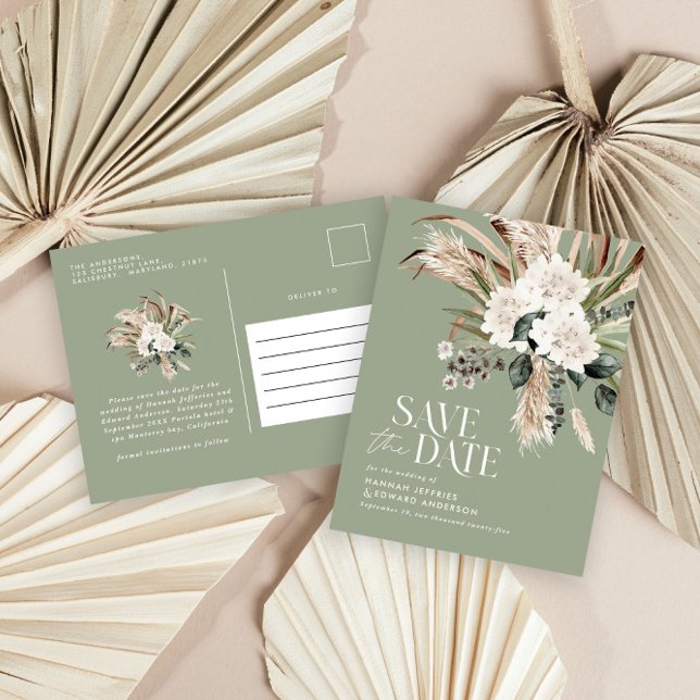 Modern elegant för pampas eucalyptus sage grönt meddelande vykort (Skapare uppladdad)