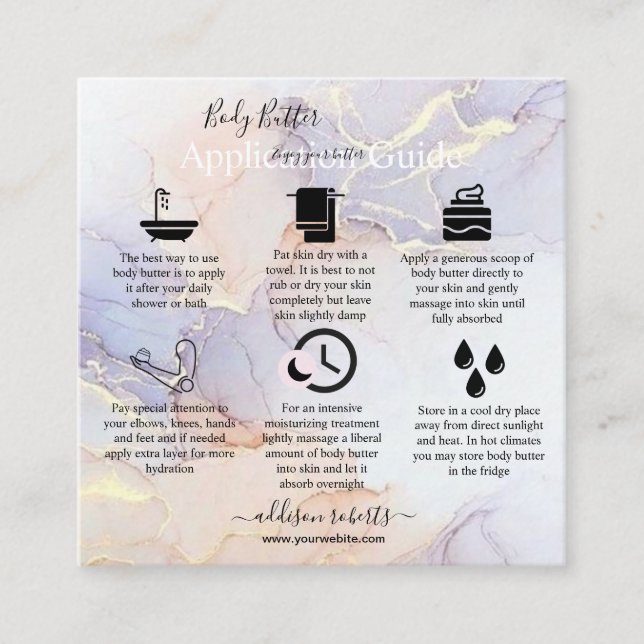 Modern Elegant för programguiden för Body Butter Fyrkantigt Visitkort (Framsida)