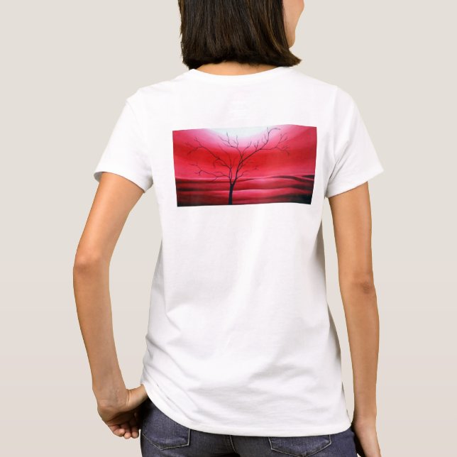Modern Elegant för röd abstrakt i Träd T Shirt (Baksida)