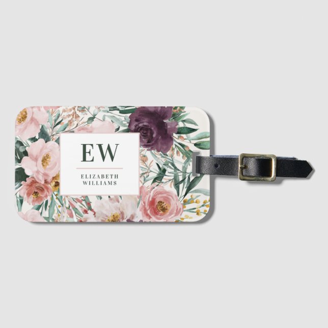 Modern elegant för vattenfärgsblommigt  bagagebricka (Framsida horisontal)