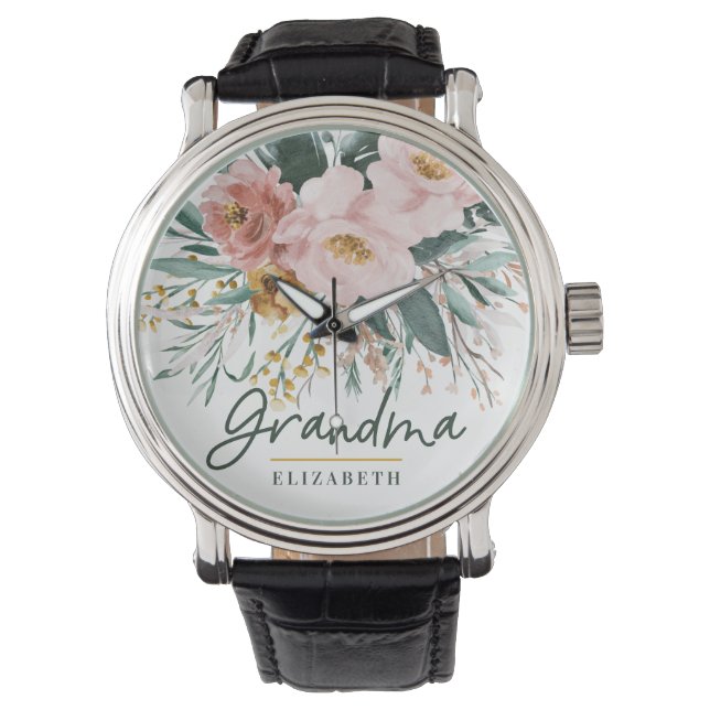 Modern elegant för vattenfärgsskript för blommigt armbandsur (Framsida)