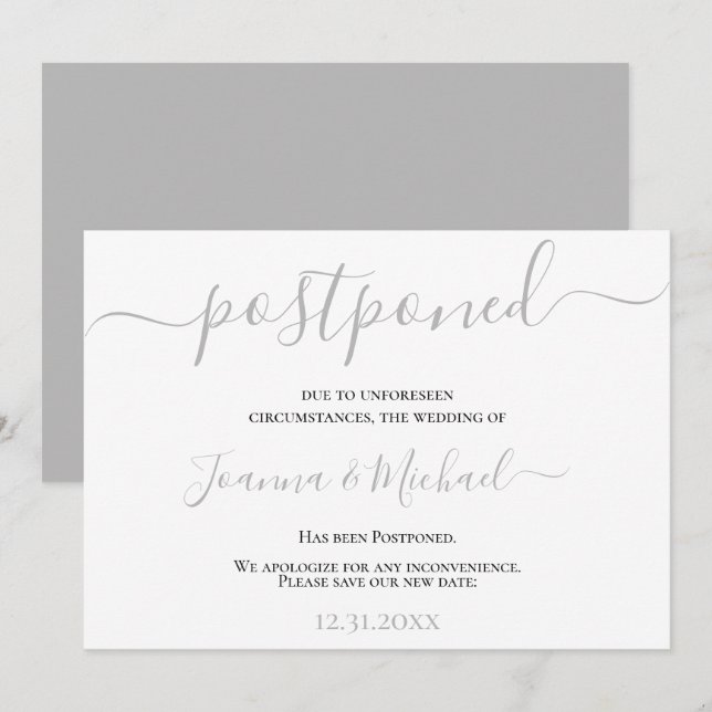 Modern Elegant Förändrade Planer Uppställd Bröllop Inbjudningar (Fram/baksida)