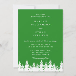 Modern Elegant Forest Grönt White Winter Wedding Inbjudningar
