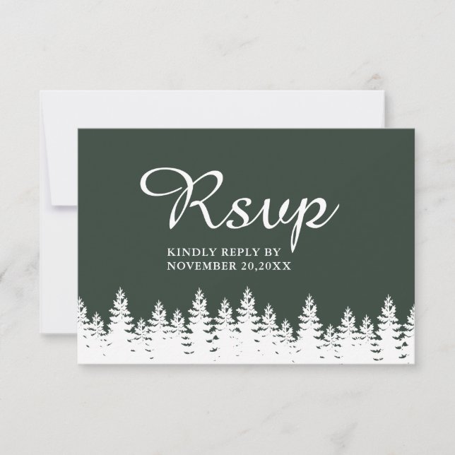 Modern Elegant Forest Grönt White Winter Wedding OSA Kort (Framsida)