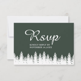 Modern Elegant Forest Grönt White Winter Wedding OSA Kort
