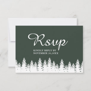 Modern Elegant Forest Grönt White Winter Wedding OSA Kort