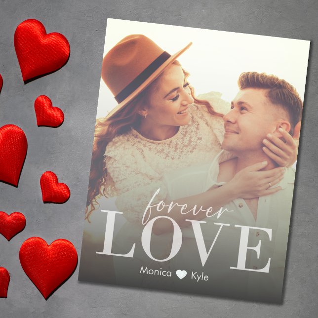 Modern Elegant-Forever love-fotoValentinkort Kort (Personalised Photo Modern Elegant Couples Anniversery)