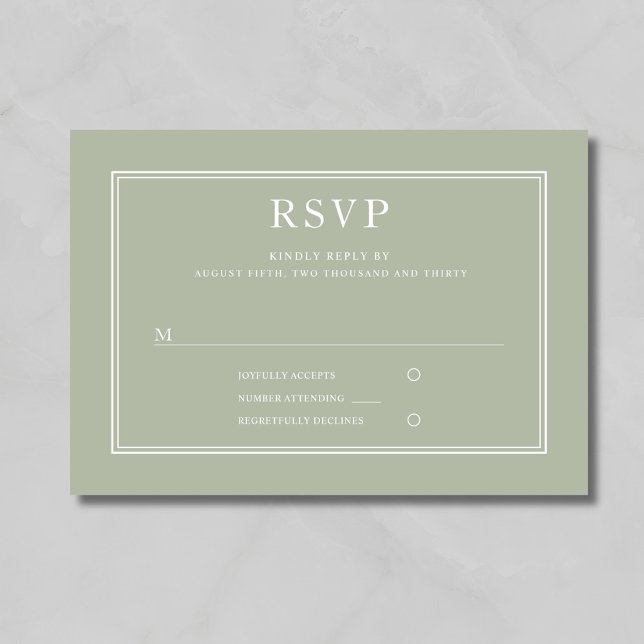Modern Elegant Formell Grönt Bröllop OSA Card (Modern Elegant Formal Sage Green Wedding RSVP Card)