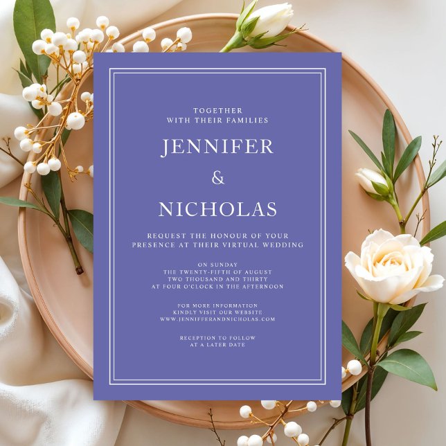 Modern Elegant Formell Lila Virtuella Bröllop Inbjudningar (Modern Elegant Formal Purple Virtual Wedding Invitation)