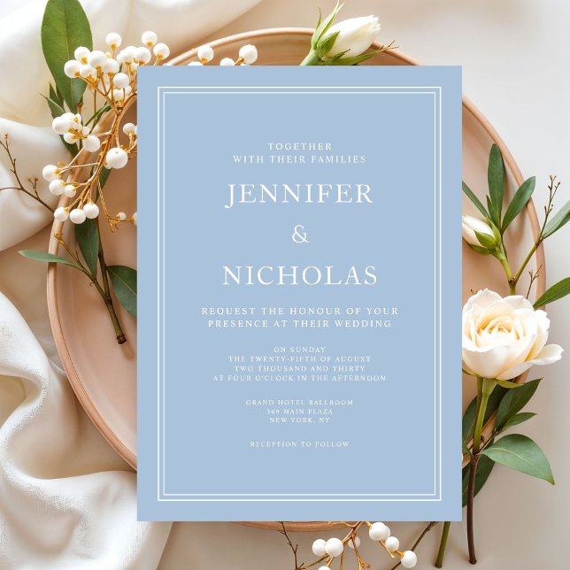 Modern Elegant Formell Powder Blue Bröllop Inbjudningar (Modern Elegant Formal Powder Blue Wedding Invitation)