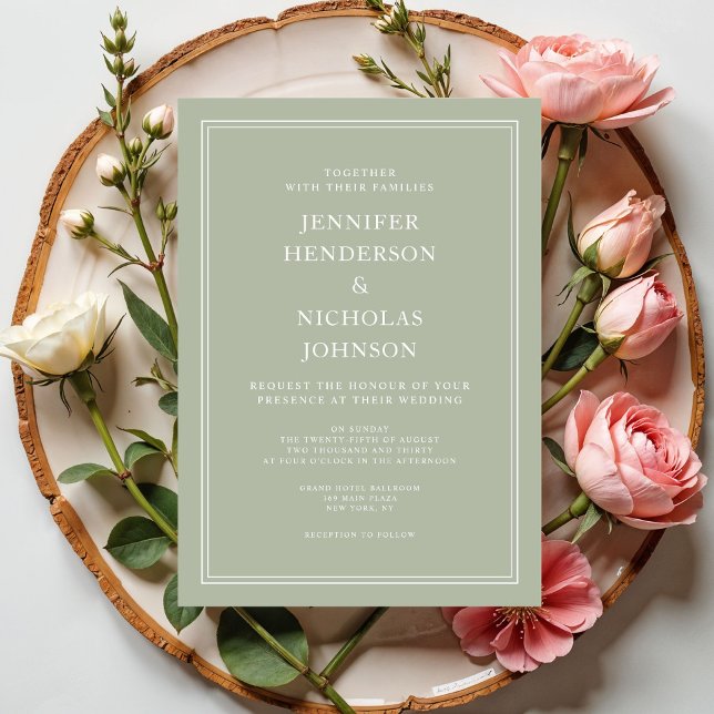 Modern Elegant Formell Sage Grönt Bröllop Inbjudningar (Modern Elegant Formal Sage Green Wedding Invitation)