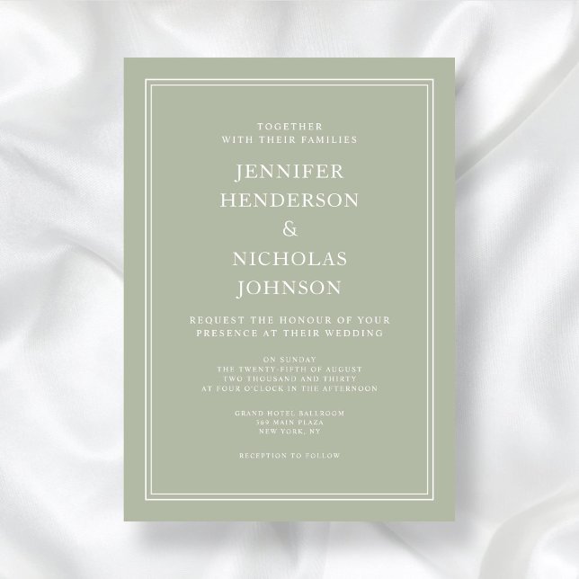 Modern Elegant Formell Sage Grönt Bröllop Inbjudningar (Modern Elegant Formal Sage Green Wedding Invitation)