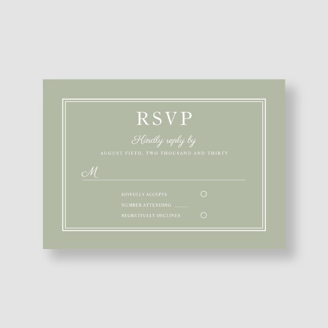 Modern Elegant Formell Salvia Grön Bröllops RSVP-k OSA Kort (Modern Elegant Formal Sage Green Wedding RSVP Card)