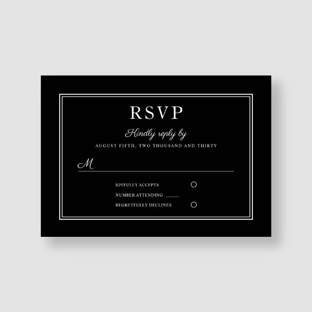 Modern Elegant Formell Svart Bröllops-RSVP-Kort OSA Kort (Modern Elegant Formal Black Wedding RSVP Card)