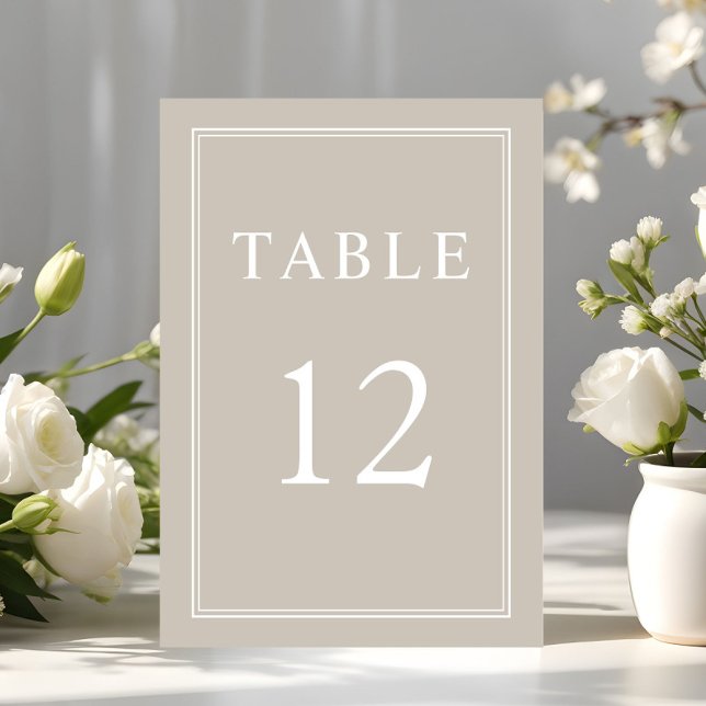 Modern Elegant Formell Taupe Beige Bröllop Bordsnummer (Modern Elegant Formal Taupe Beige Wedding Table Number)