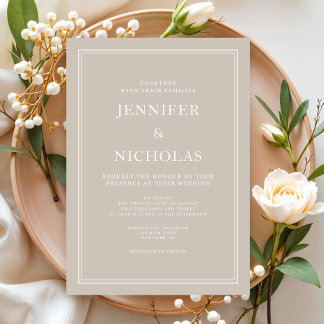 Modern Elegant Formell Taupe Beige Bröllop Inbjudningar