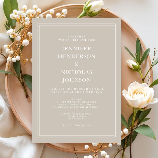 Modern Elegant Formell Taupe Beige Bröllop Inbjudningar (Modern Elegant Formal Taupe Beige Wedding Invitation)