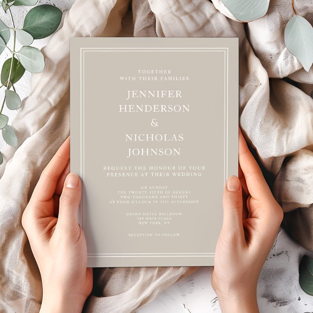 Modern Elegant Formell Taupe Beige Bröllop Inbjudningar (Modern Elegant Formal Taupe Beige Wedding Invitation)
