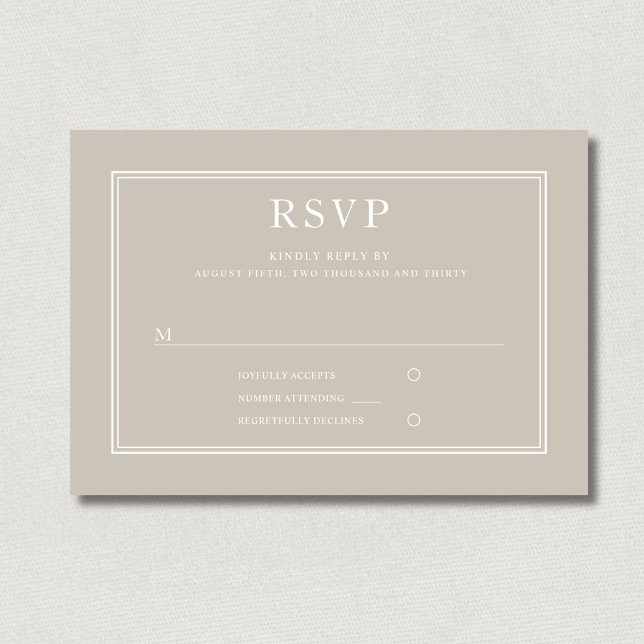 Modern Elegant Formell Taupe Beige Bröllop RSVP OSA Kort (Modern Elegant Formal Taupe Beige Wedding RSVP)