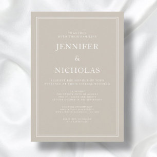 Modern Elegant Formell Taupe Beige Virtuell Bröllo Inbjudningar