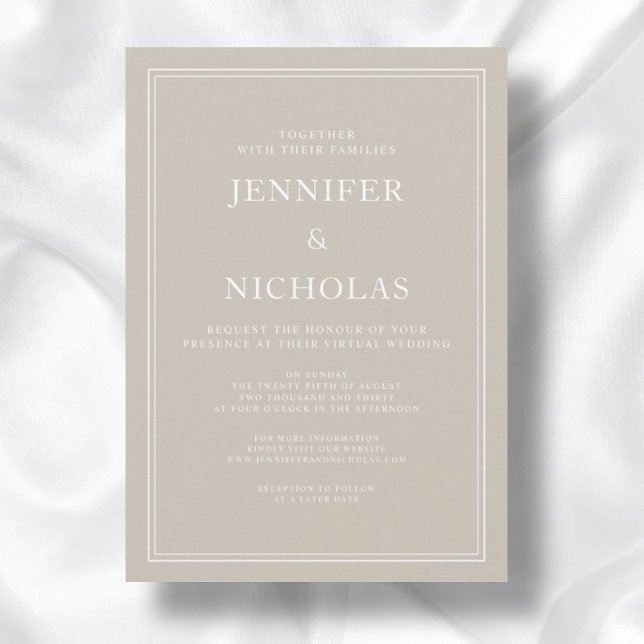 Modern Elegant Formell Taupe Beige Virtuella Bröll Inbjudningar ( Modern Elegant Formal Taupe Beige Virtual Wedding Invitation)