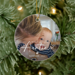 Modern Elegant Första jul som Auntie Photo Julgransprydnad Keramik