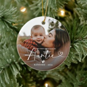 Modern Elegant Första jul som Auntie Photo Julgransprydnad Keramik