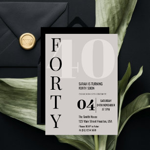 Modern Elegant FORTY 40:e födelsedagen Party Inbjudningar