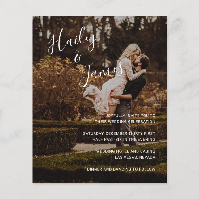 Modern Elegant Foto Budget Bröllopsinbjudan Flygblad (Framsidan)