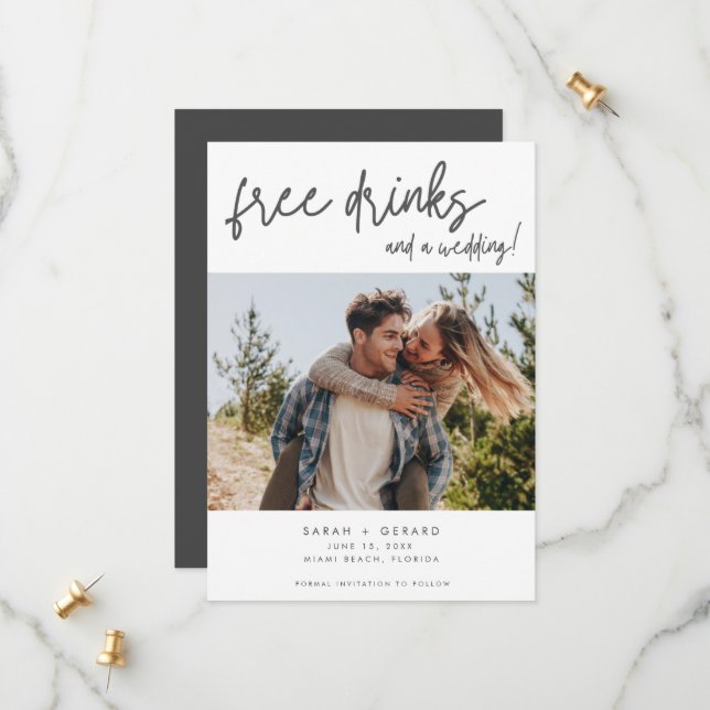 Modern Elegant, foto funny Bröllop Spara Datumet (Fram/Back In Situ)