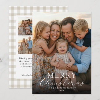 Modern Elegant Foto God Jul Gingham Julkort