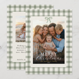 Modern Elegant Foto God Jul Gingham Slinga Julkort