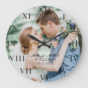 Modern Elegant Foto Nygift Bröllop Stor Klocka