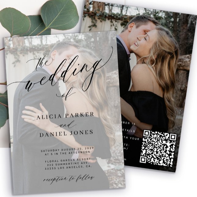Modern elegant-foto QR CODE bröllop Inbjudningar (Skapare uppladdad)