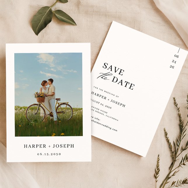 Modern Elegant Fotobrylloppskort Save The Date Spara Datumet (Skapare uppladdad)