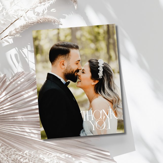 Modern Elegant Fotografi Bröllop Tacksamhetskort Vykort (Modern Elegant Photo Wedding Thank You Card)