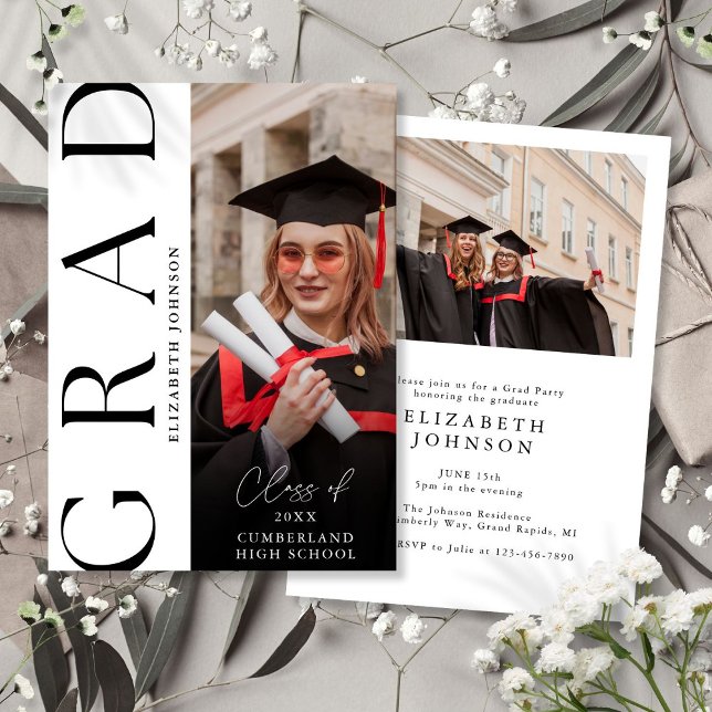 Modern Elegant Fotografi Examen Fest Inbjudan (Modern Elegant Photo Graduation Party Invitation)