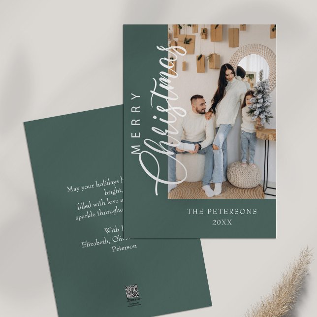Modern Elegant Fotojul Hälsning Julkort (Modern Elegant Photo Christmas Greeting Holiday Card on white table)